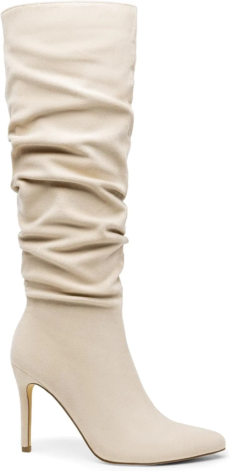 DREAM PAIRS Knee High Boots for Women, Sexy Pointed Toe Stiletto High Heel Slouchy Suede Tall Boots