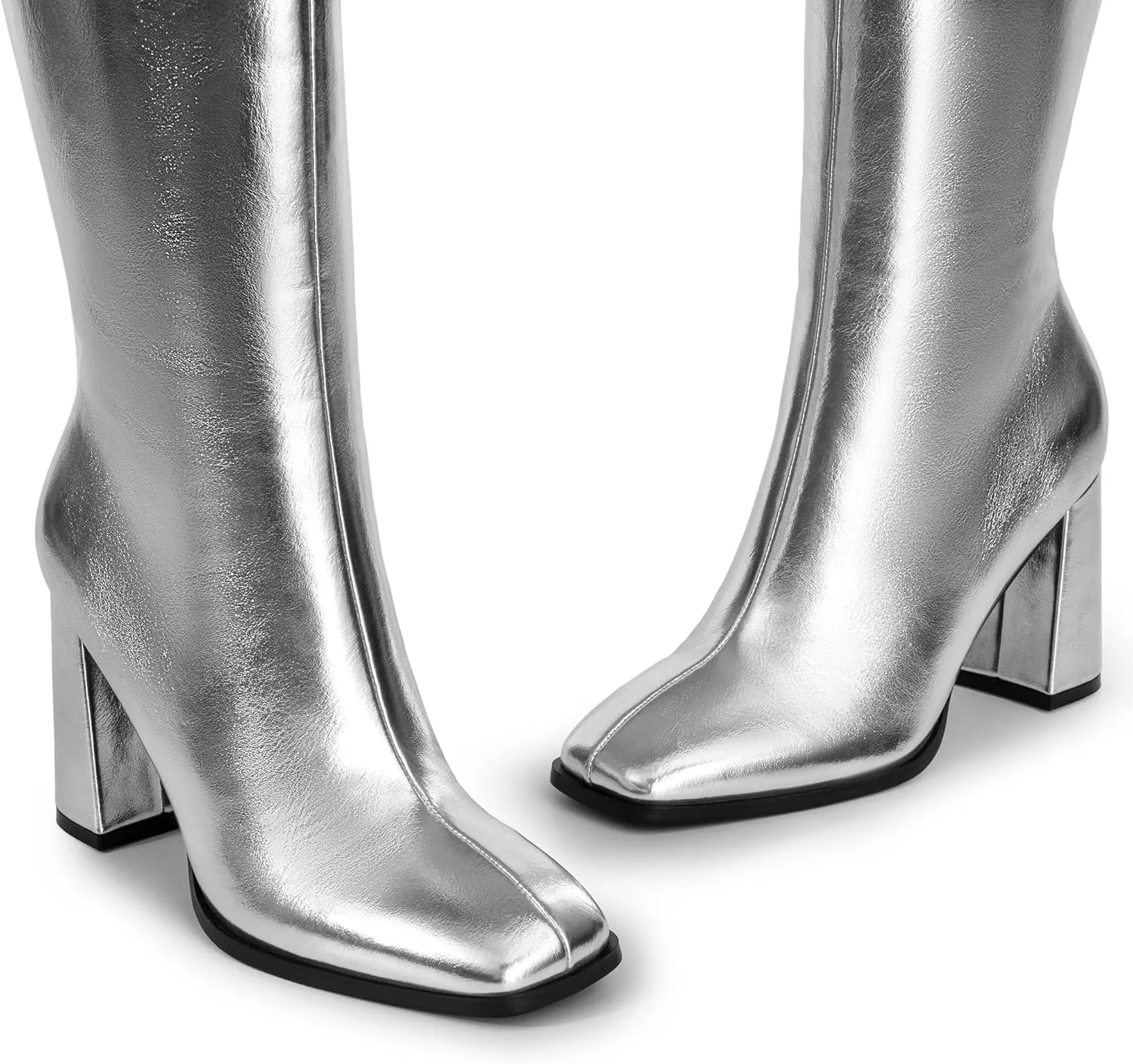 DREAM PAIRS Knee High Boots for Women Square Toe Gogo Chunky Heel with Side Zip