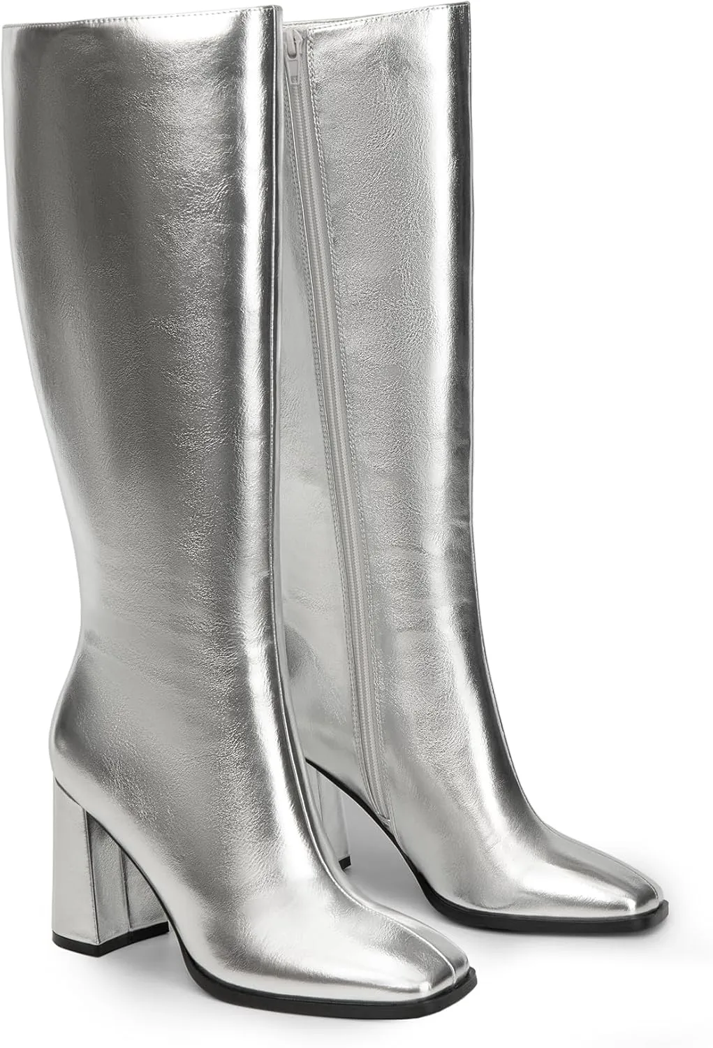 DREAM PAIRS Knee High Boots for Women Square Toe Gogo Chunky Heel with Side Zip