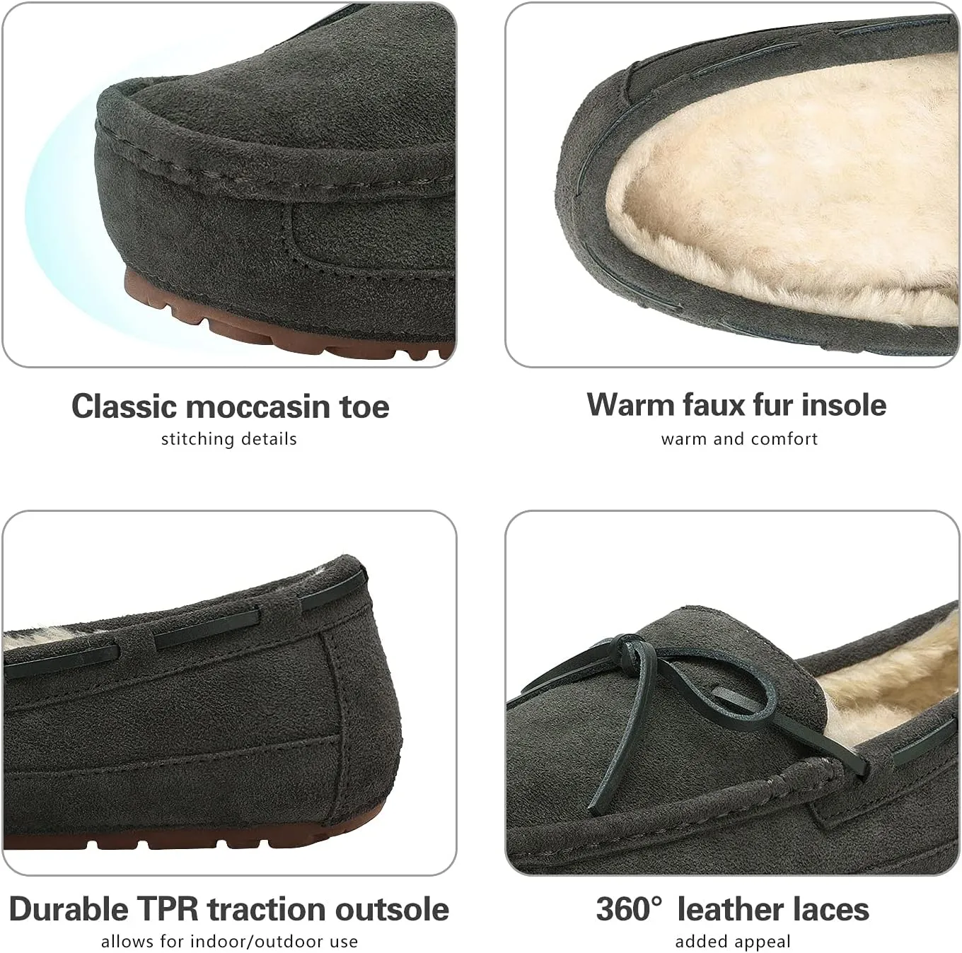 DREAM PAIRS Men's House Slippers Moccasin Indoor Outdoor Fuzzy Furry Loafers Suede Leather Warm Comfortable Shoes