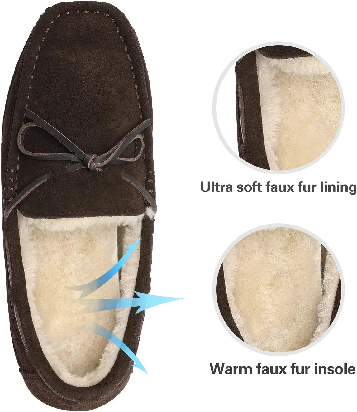 DREAM PAIRS Men's House Slippers Moccasin Indoor Outdoor Fuzzy Furry Loafers Suede Leather Warm Comfortable Shoes
