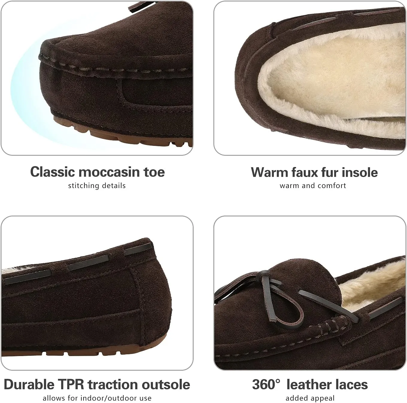 DREAM PAIRS Men's House Slippers Moccasin Indoor Outdoor Fuzzy Furry Loafers Suede Leather Warm Comfortable Shoes