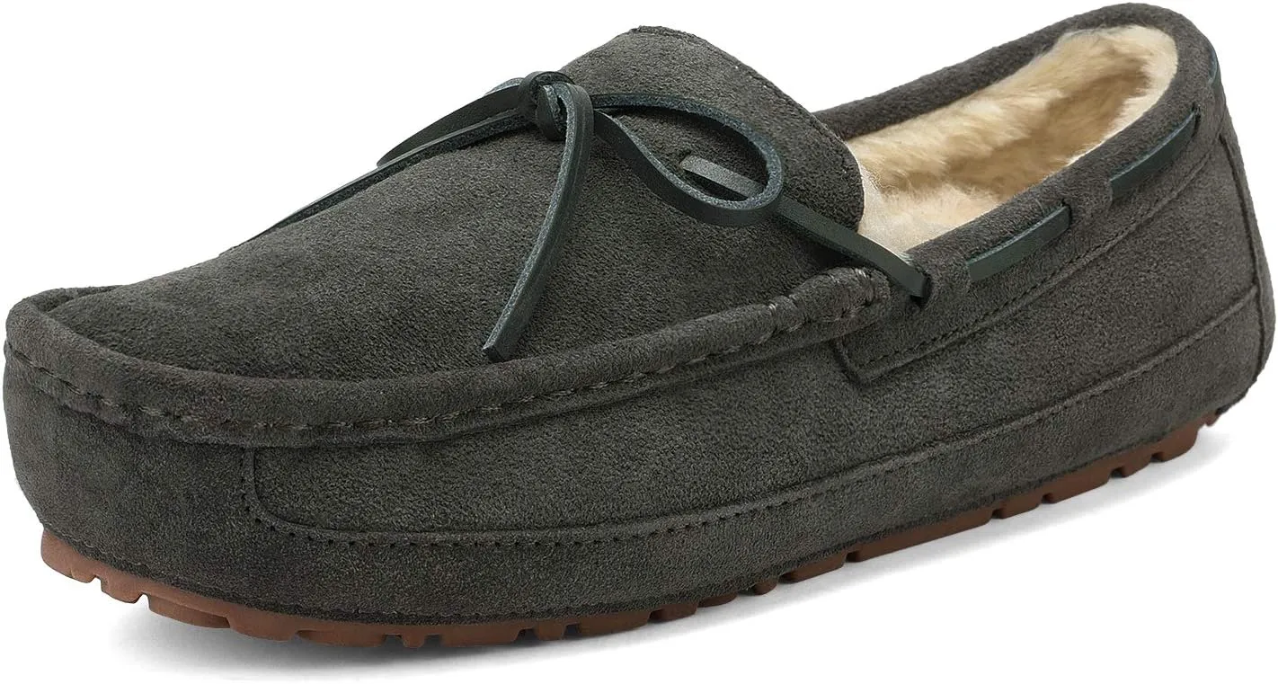 DREAM PAIRS Men's House Slippers Moccasin Indoor Outdoor Fuzzy Furry Loafers Suede Leather Warm Comfortable Shoes