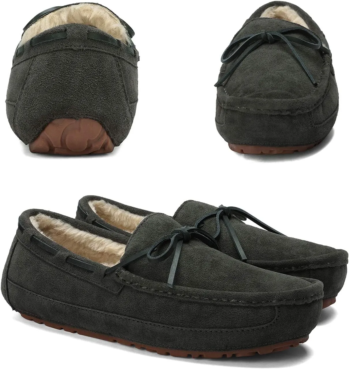 DREAM PAIRS Men's House Slippers Moccasin Indoor Outdoor Fuzzy Furry Loafers Suede Leather Warm Comfortable Shoes