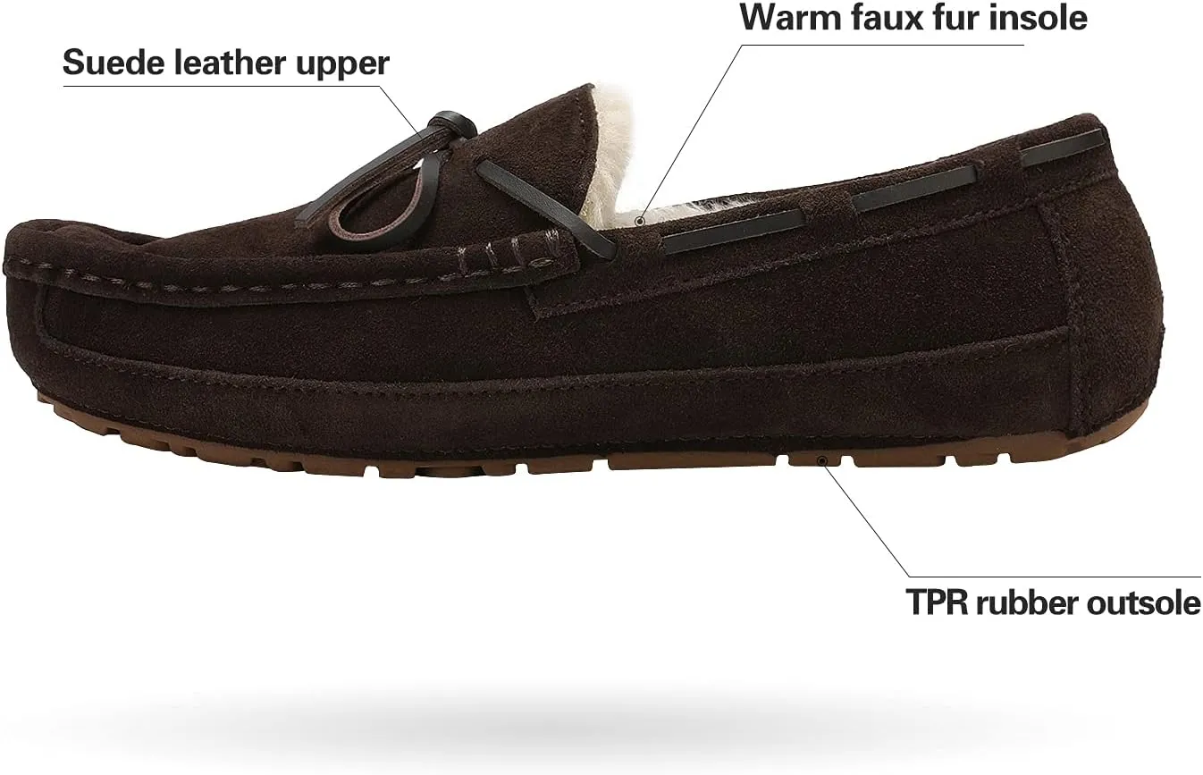 DREAM PAIRS Men's House Slippers Moccasin Indoor Outdoor Fuzzy Furry Loafers Suede Leather Warm Comfortable Shoes