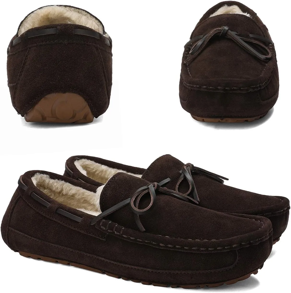 DREAM PAIRS Men's House Slippers Moccasin Indoor Outdoor Fuzzy Furry Loafers Suede Leather Warm Comfortable Shoes
