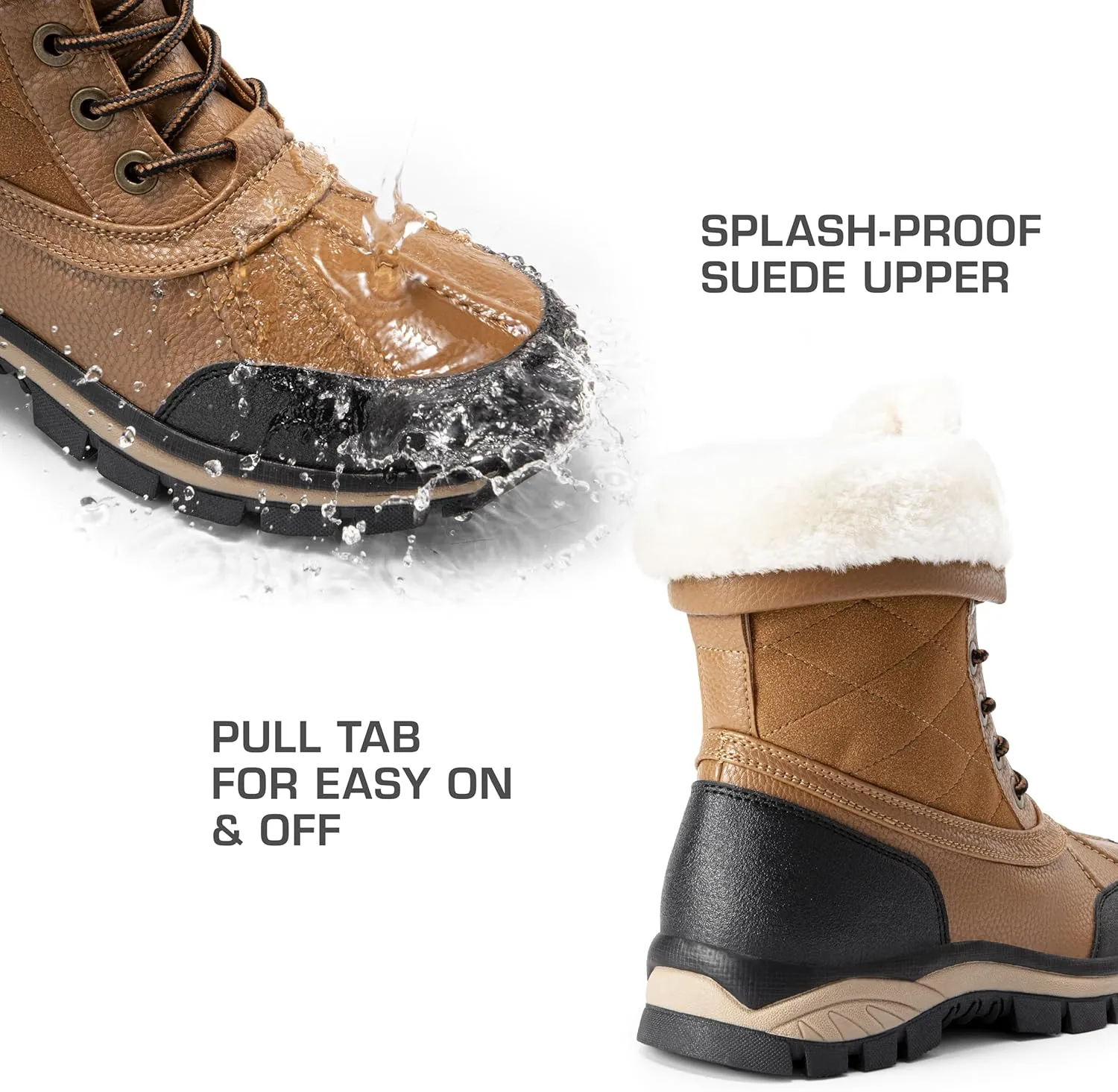 DREAM PAIRS Snow Boots for Women Waterproof Mid Calf Lace Up Duck Boots Warm Faux Fur FuzzyGo Bold Winter Boots for Outdoor