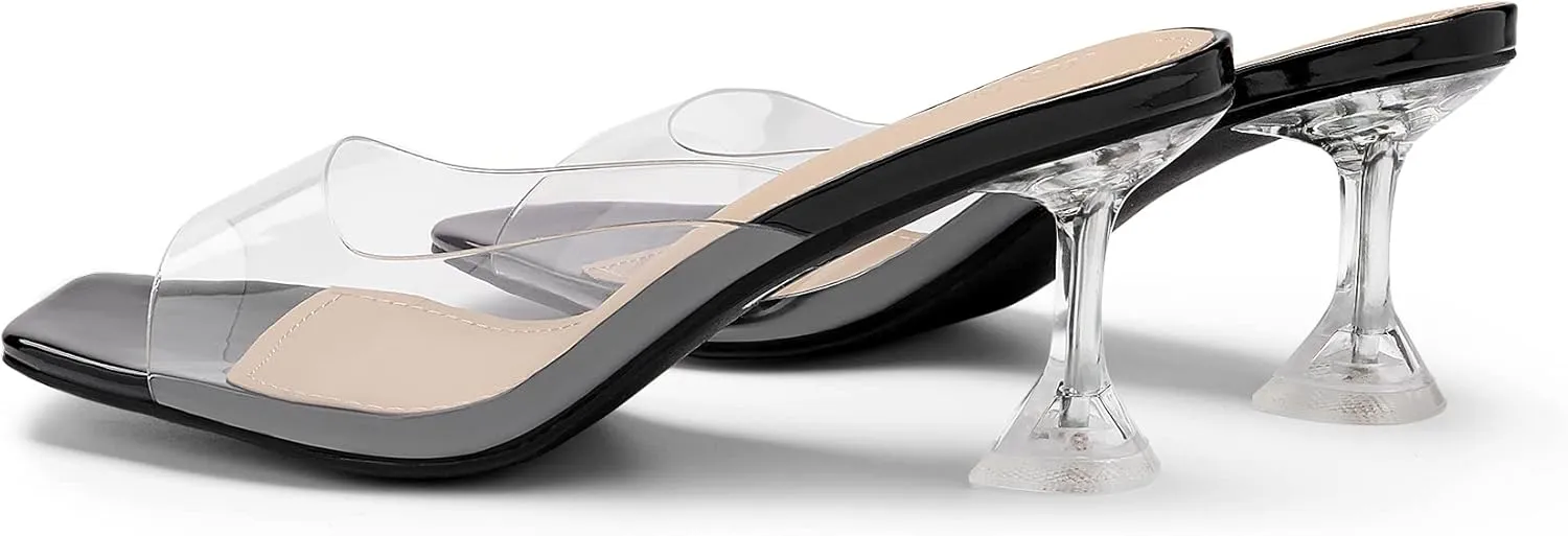 DREAM PAIRS Women’s Clear Heels Square Toe High Stiletto Mules Slip on Wedding Dress Heel Sandals