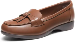 DREAM PAIRS Women's Comfortable Dressy Slip-on Loafers Business Casual Work Shoes Office, Faux Leather Arch Support Round Toe Flats Shoes with Tassel Decoration