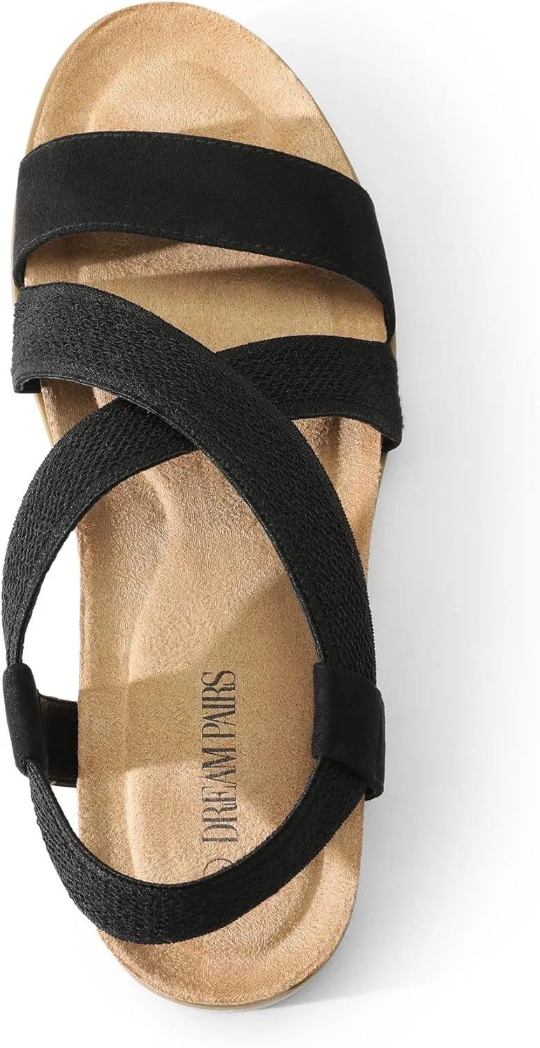 DREAM PAIRS Women's Comfortable Low Wedge Sandals, Open Toe Slip On Strappy Flat Sandals Light-weight Summer Shoes
