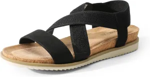 DREAM PAIRS Women's Comfortable Low Wedge Sandals, Open Toe Slip On Strappy Flat Sandals Light-weight Summer Shoes