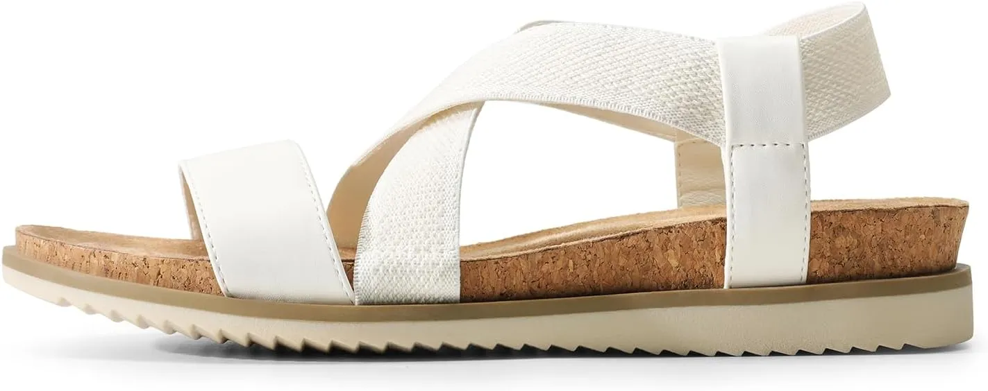 DREAM PAIRS Women's Comfortable Low Wedge Sandals, Open Toe Slip On Strappy Flat Sandals with Elastic Ankle Strap