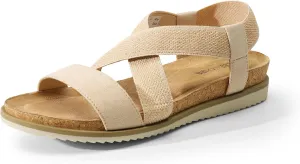 DREAM PAIRS Women's Comfortable Low Wedge Sandals, Open Toe Slip On Strappy Flat Sandals with Elastic Ankle Strap