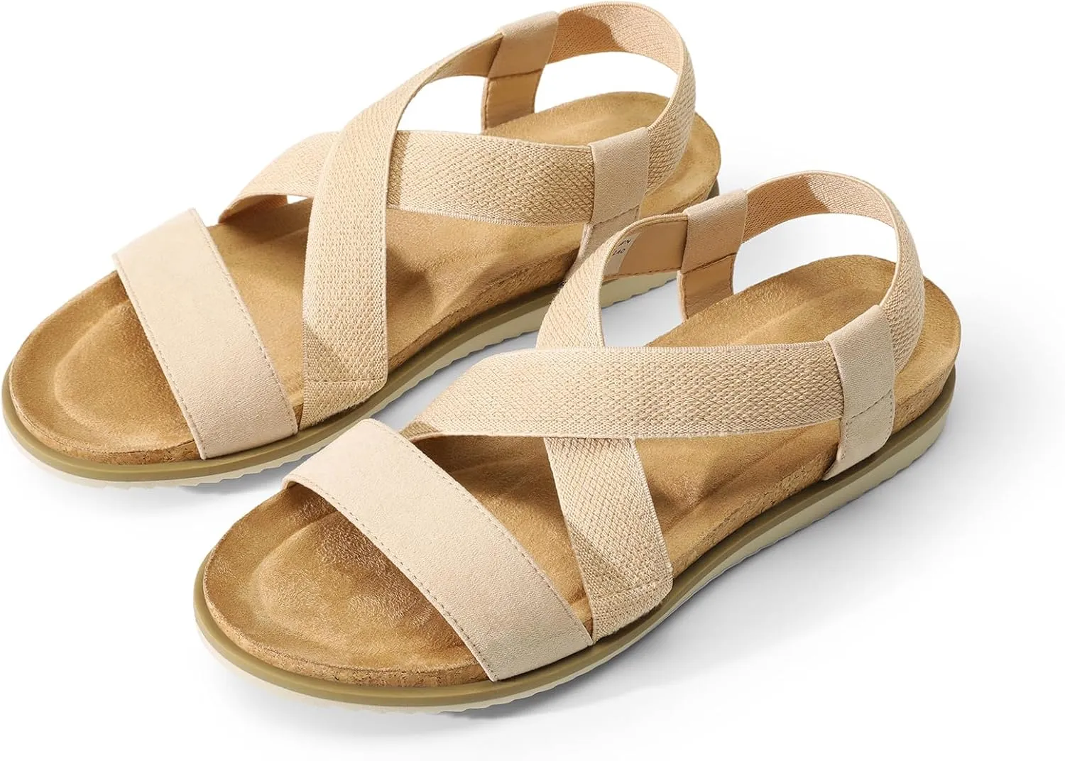 DREAM PAIRS Women's Comfortable Low Wedge Sandals, Open Toe Slip On Strappy Flat Sandals with Elastic Ankle Strap