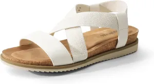 DREAM PAIRS Women's Comfortable Low Wedge Sandals, Open Toe Slip On Strappy Flat Sandals with Elastic Ankle Strap