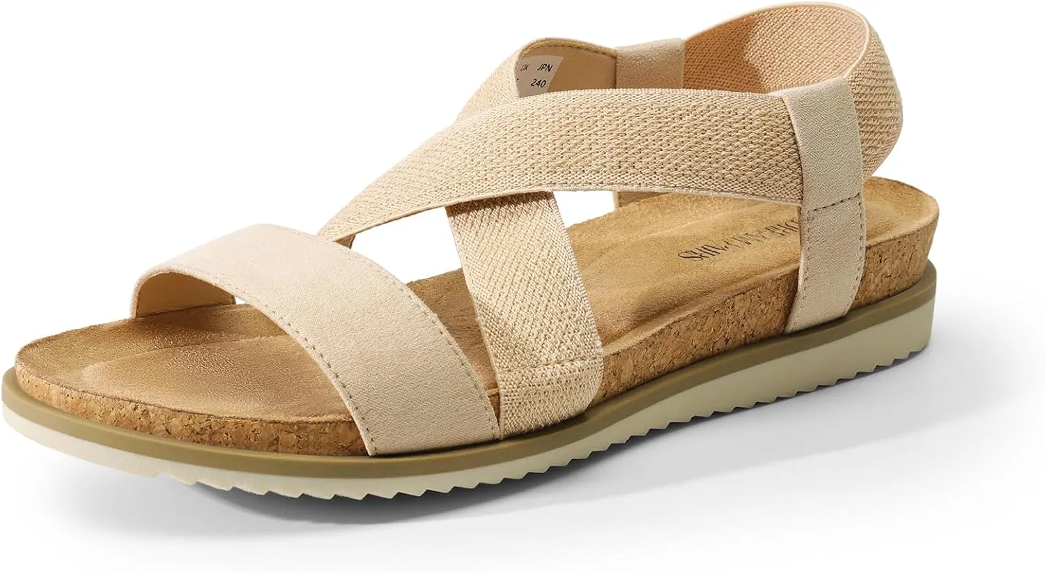 DREAM PAIRS Women's Comfortable Low Wedge Sandals, Open Toe Slip On Strappy Flat Sandals with Elastic Ankle Strap