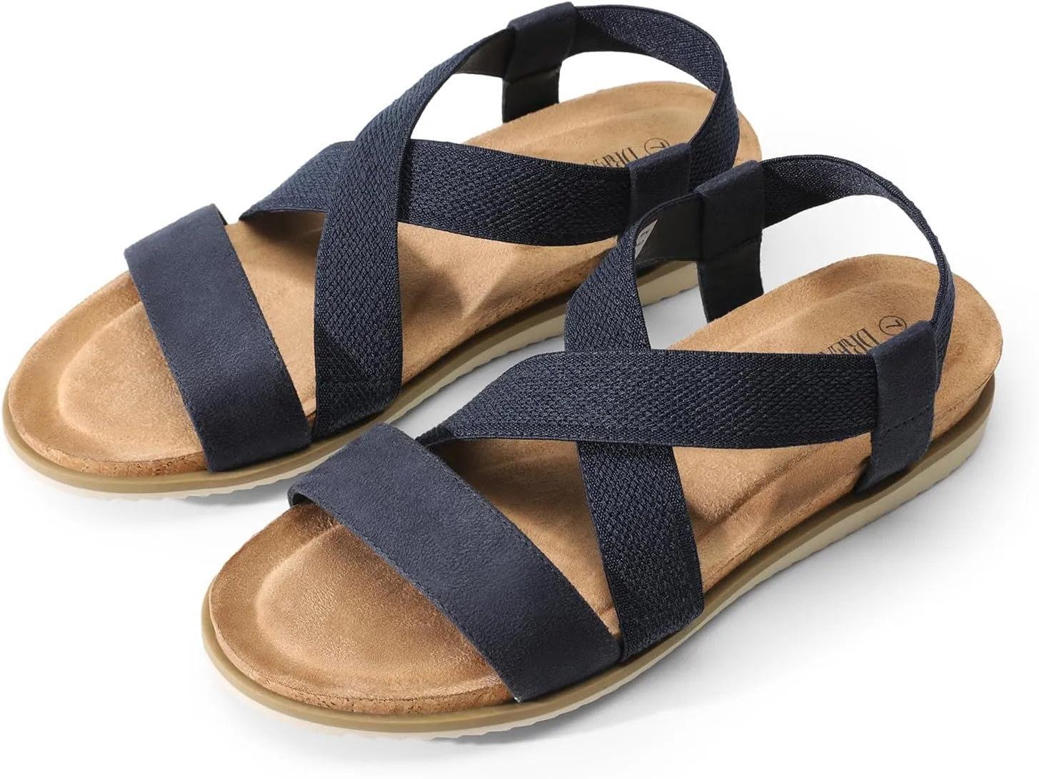 DREAM PAIRS Women's Comfortable Low Wedge Sandals, Open Toe Slip On Strappy Flat Sandals with Elastic Ankle Strap
