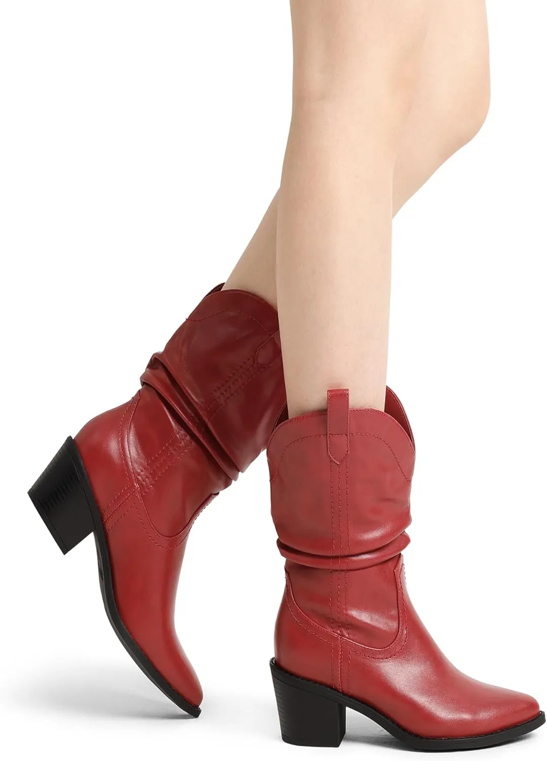 DREAM PAIRS Women's Cowgirl Boots, Mid Calf Western Cowboy Chunky Heel Boots, Slouchy & Pull-on Ankle Booties for women
