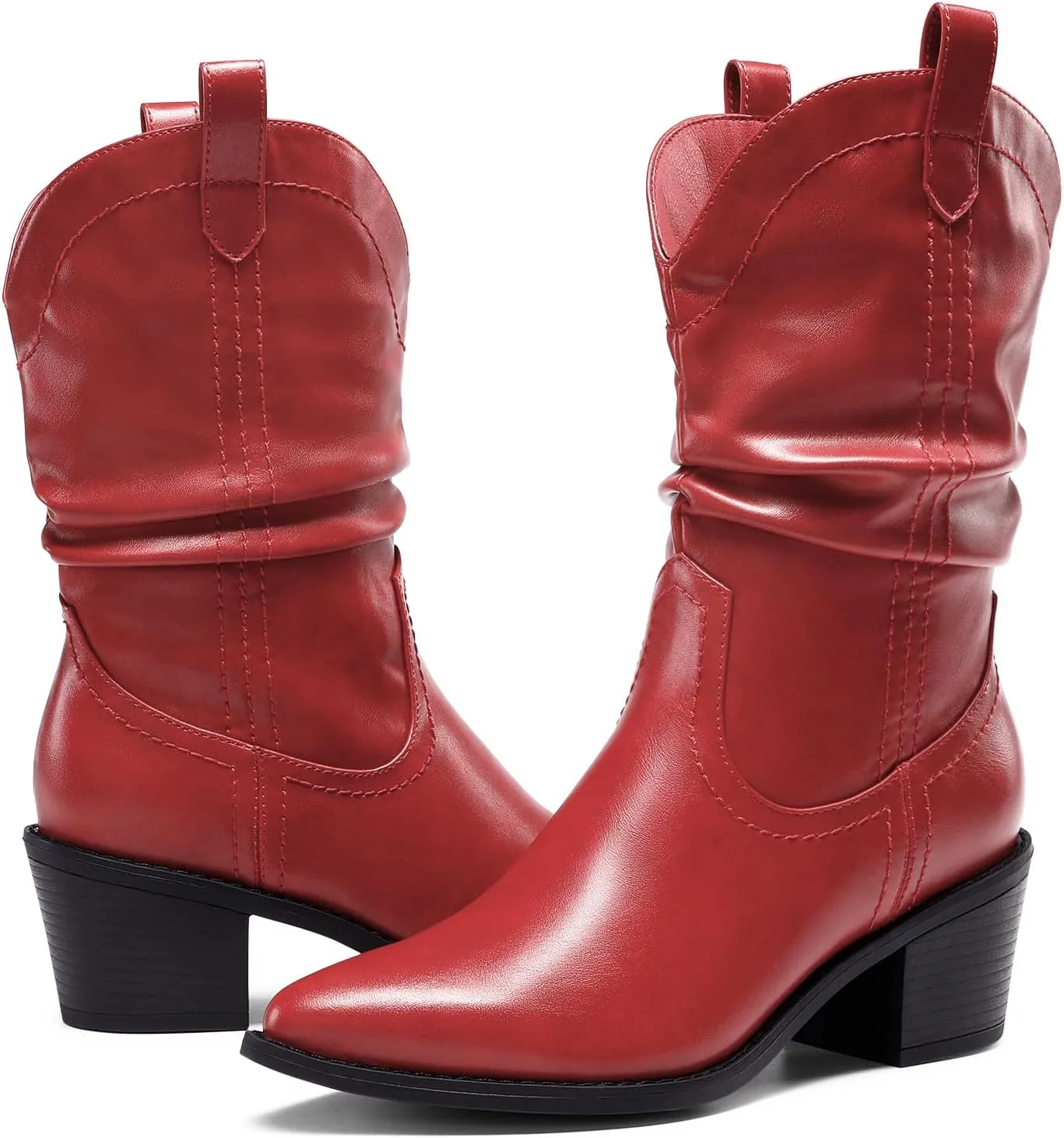 DREAM PAIRS Women's Cowgirl Boots, Mid Calf Western Cowboy Chunky Heel Boots, Slouchy & Pull-on Ankle Booties for women