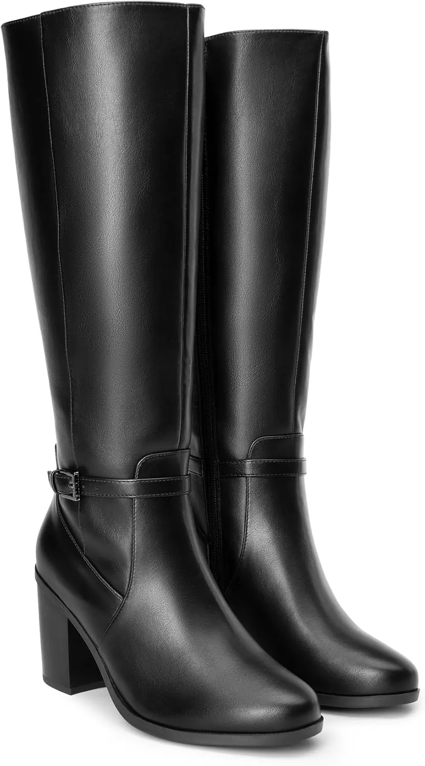 DREAM PAIRS Women's Knee-High Boots Comfortable Chunky Block Heel Riding Boots Fall Boots Pointed Toe Side Zipper Suede Tall Boots