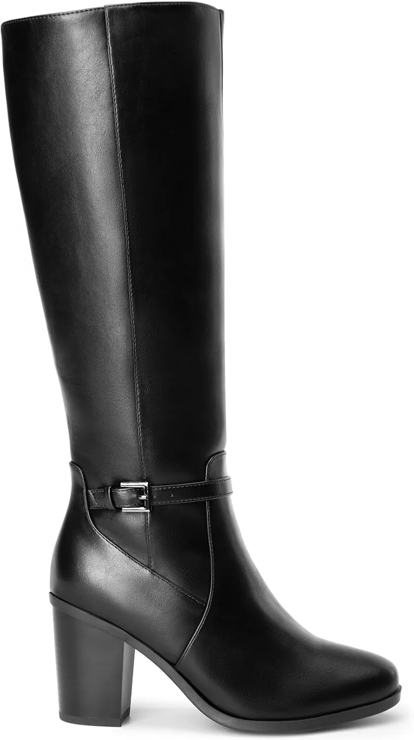 DREAM PAIRS Women's Knee-High Boots Comfortable Chunky Block Heel Riding Boots Fall Boots Pointed Toe Side Zipper Suede Tall Boots