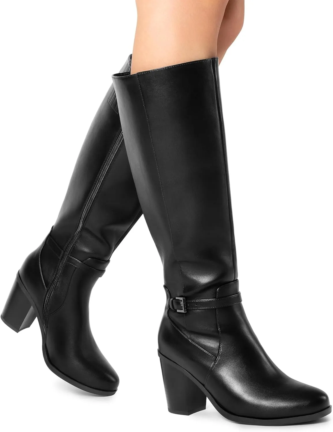 DREAM PAIRS Women's Knee-High Boots Comfortable Chunky Block Heel Riding Boots Fall Boots Pointed Toe Side Zipper Suede Tall Boots