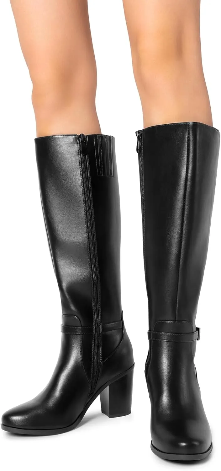DREAM PAIRS Women's Knee-High Boots Comfortable Chunky Block Heel Riding Boots Fall Boots Pointed Toe Side Zipper Suede Tall Boots