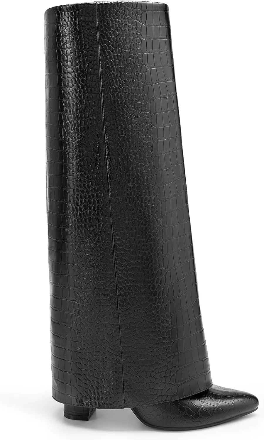 DREAM PAIRS Women's Knee High Boots Fold Over Chunky High Heels Long Boots Zipper Pointed Toe Dress Tall Boots Party Fashion Boots