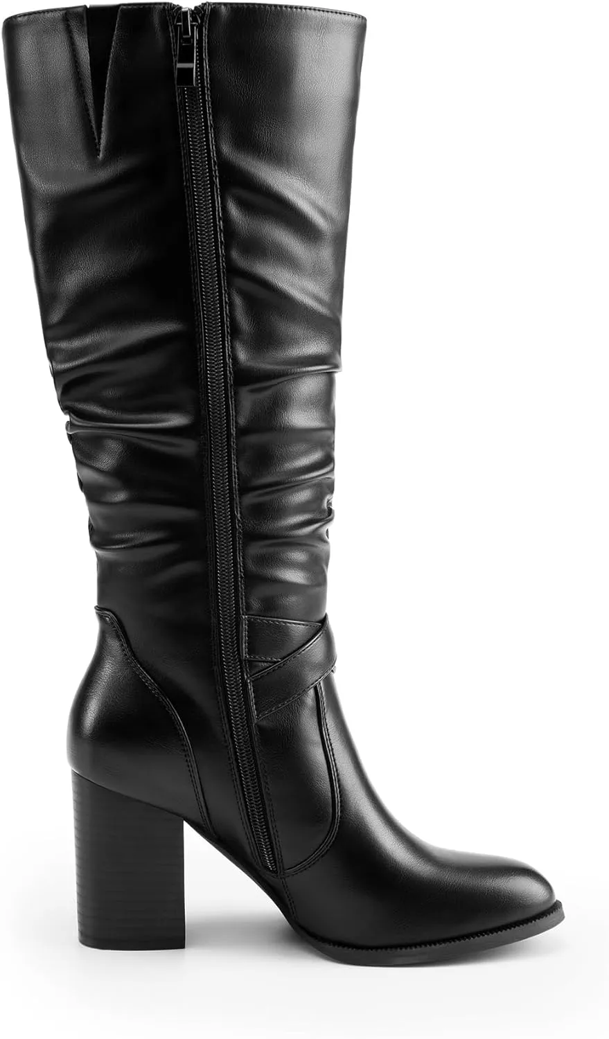 DREAM PAIRS Women's Knee High Boots Slouchy Chunky Heeled Buckle Long Boots for Women Side Zipper Tall Boots