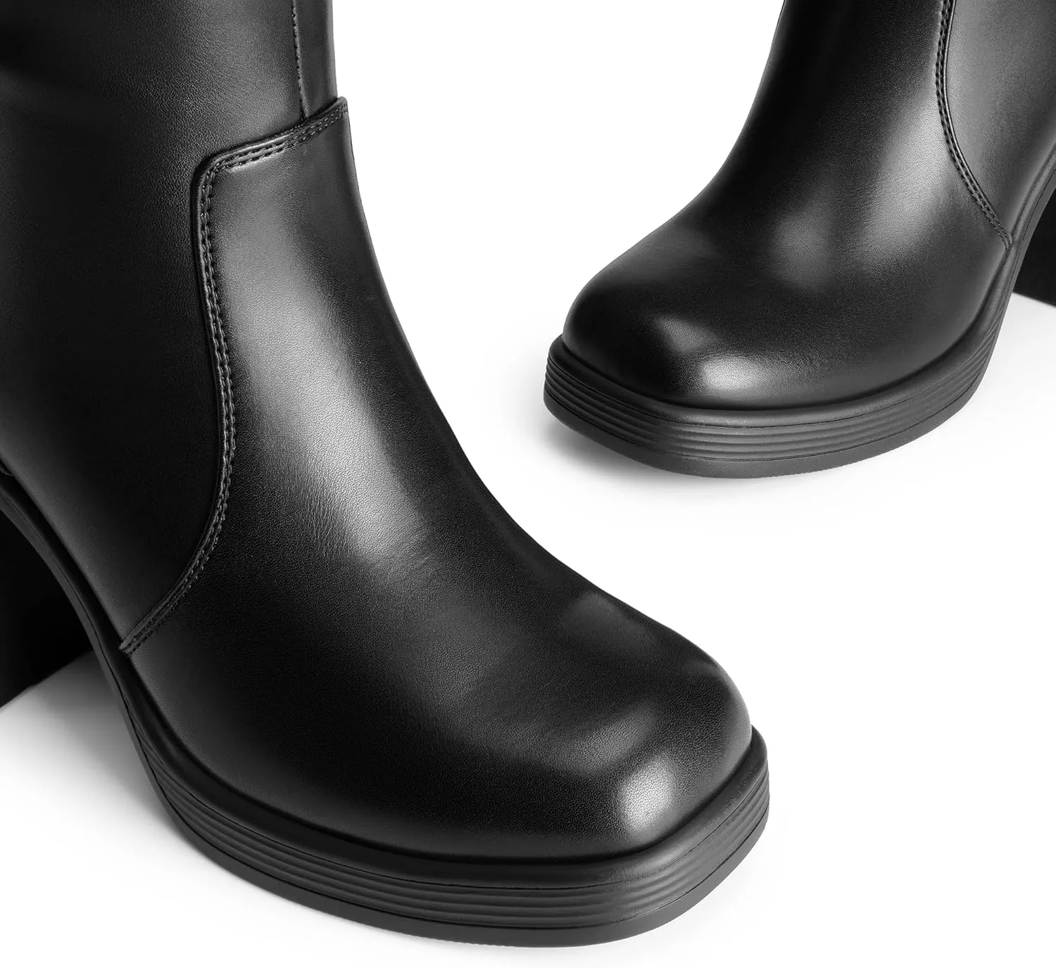 DREAM PAIRS Women's Knee High Boots Square Toe Chunky Block Heel Side Zipper Platform Gogo Boots