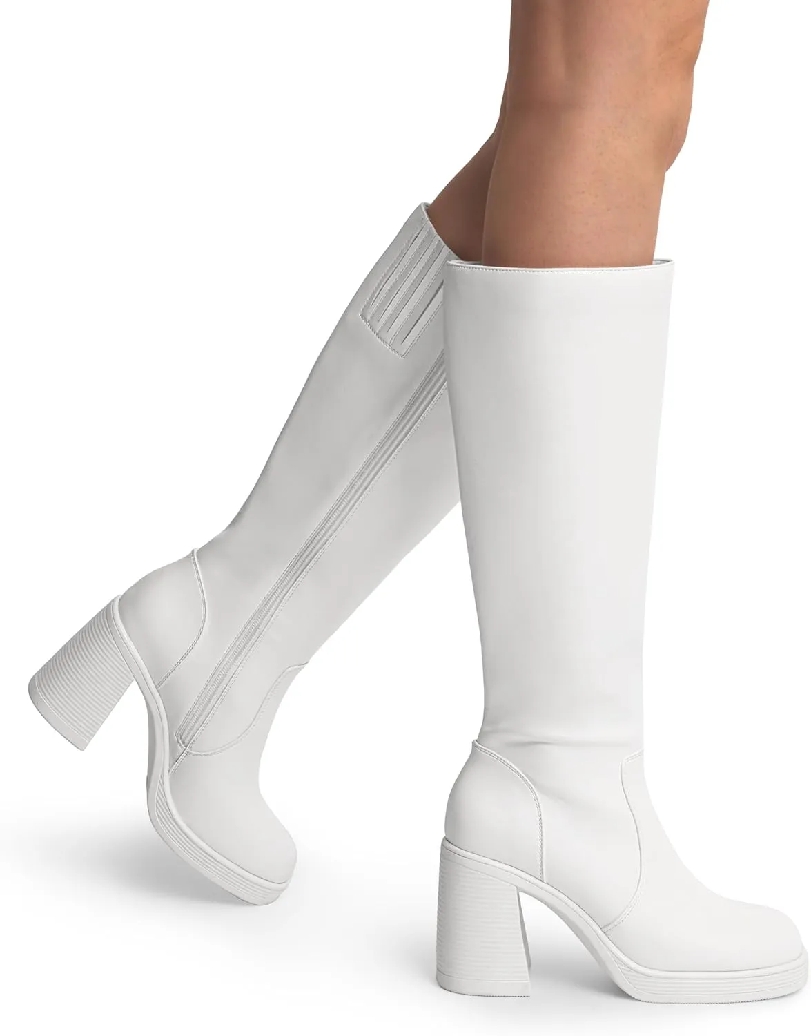 DREAM PAIRS Women's Knee High Boots Square Toe Chunky Block Heel Side Zipper Platform Gogo Boots