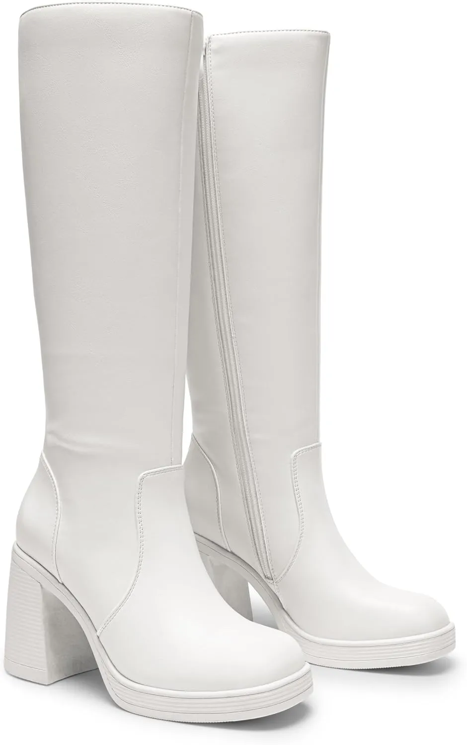 DREAM PAIRS Women's Knee High Boots Square Toe Chunky Block Heel Side Zipper Platform Gogo Boots