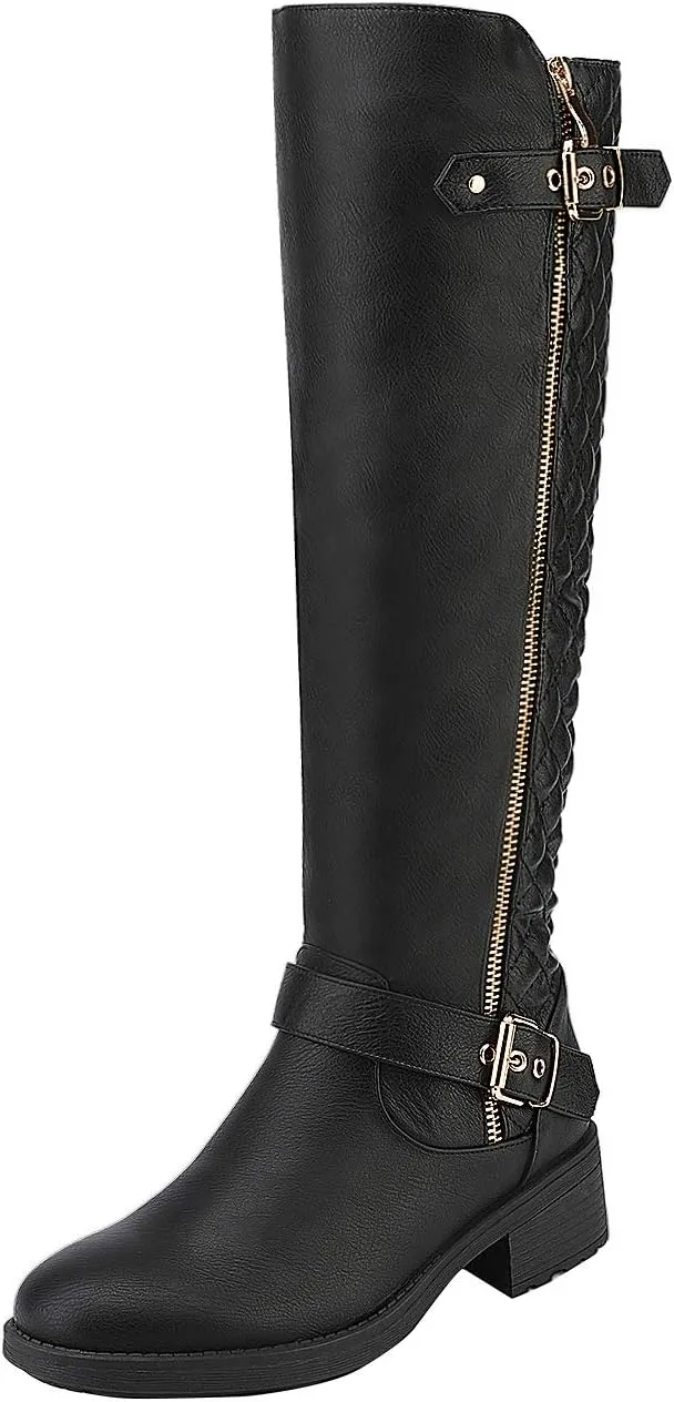 DREAM PAIRS Women's Knee High Boots Wide Calf Low Heel Riding Boots Fall Tall Boots for Women