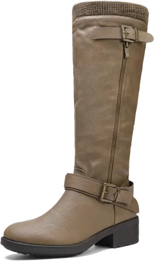 DREAM PAIRS Women's Knee High Boots Wide Calf Low Heel Riding Boots Fall Tall Boots for Women