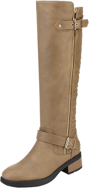 DREAM PAIRS Women's Knee High Boots Wide Calf Low Heel Riding Boots Fall Tall Boots for Women