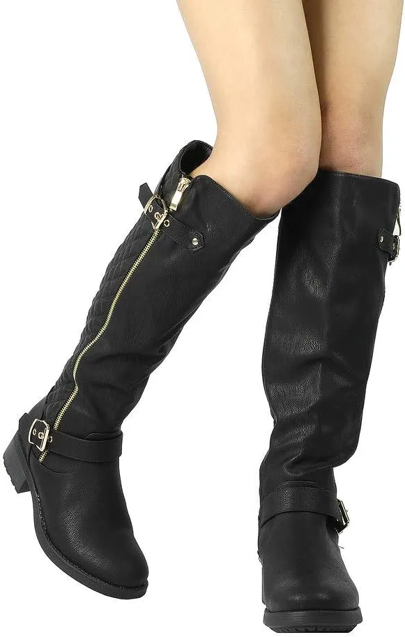 DREAM PAIRS Women's Knee High Boots Wide Calf Low Heel Riding Boots Fall Tall Boots for Women