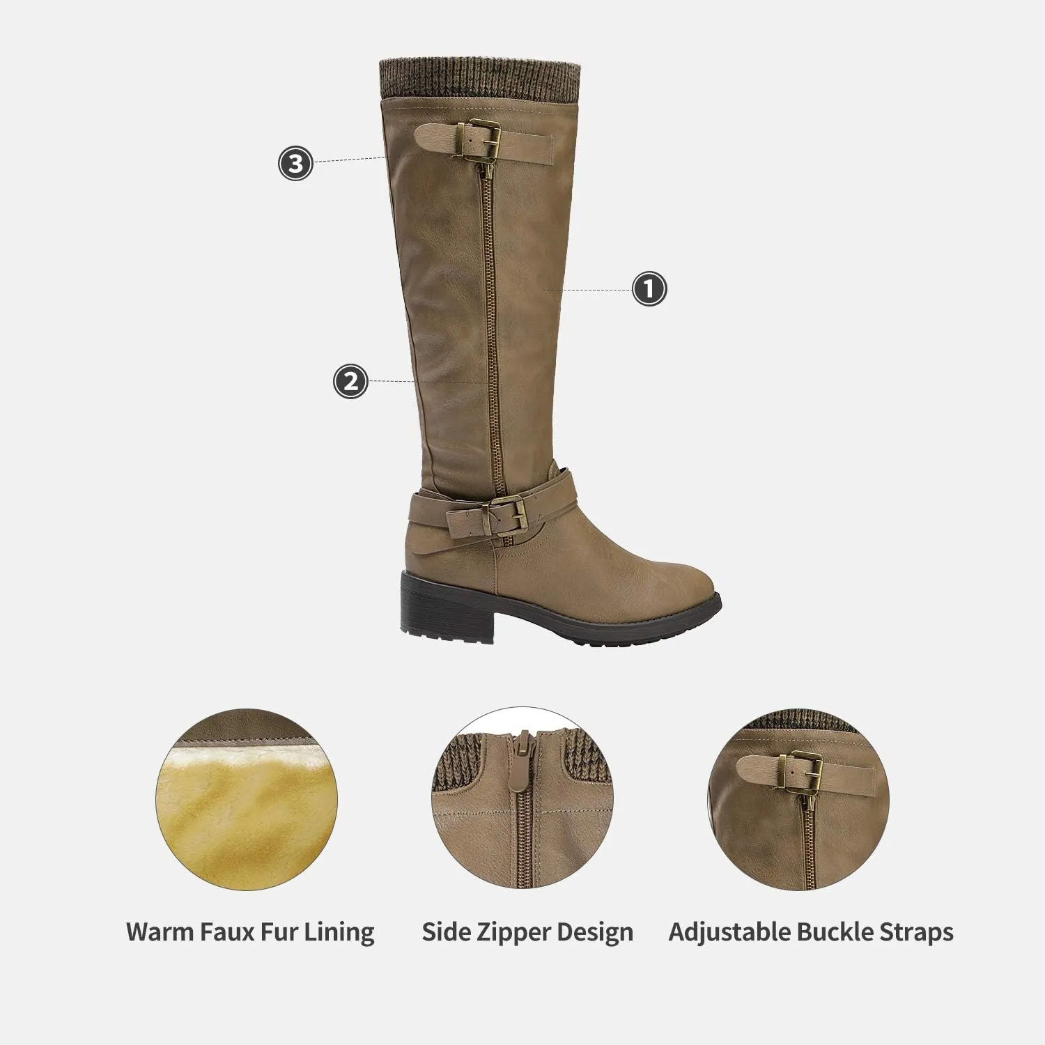DREAM PAIRS Women's Knee High Boots Wide Calf Low Heel Riding Boots Fall Tall Boots for Women