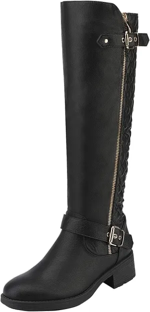 DREAM PAIRS Women's Knee High Boots Wide Calf Low Heel Riding Boots Fall Tall Boots for Women