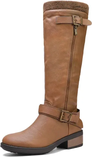 DREAM PAIRS Women's Knee High Boots Wide Calf Low Heel Riding Boots Fall Tall Boots for Women