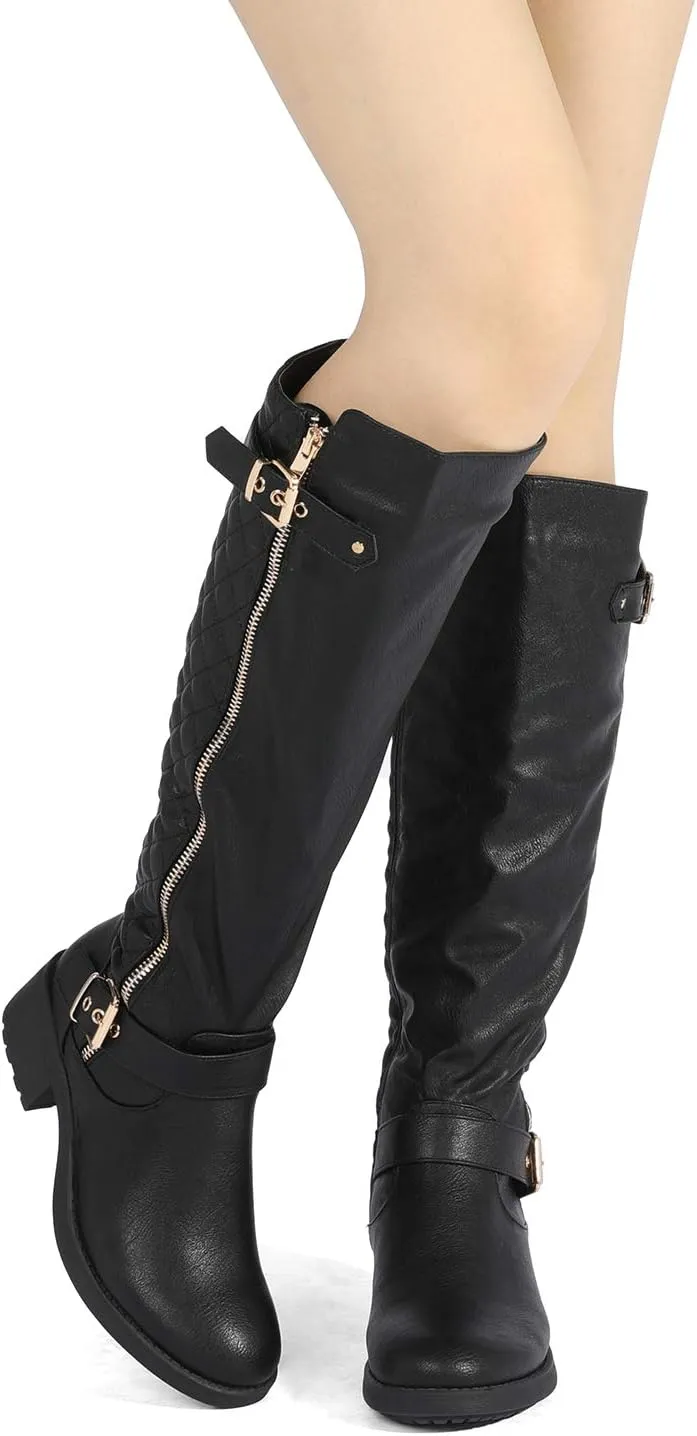 DREAM PAIRS Women's Knee High Boots Wide Calf Low Heel Riding Boots Fall Tall Boots for Women