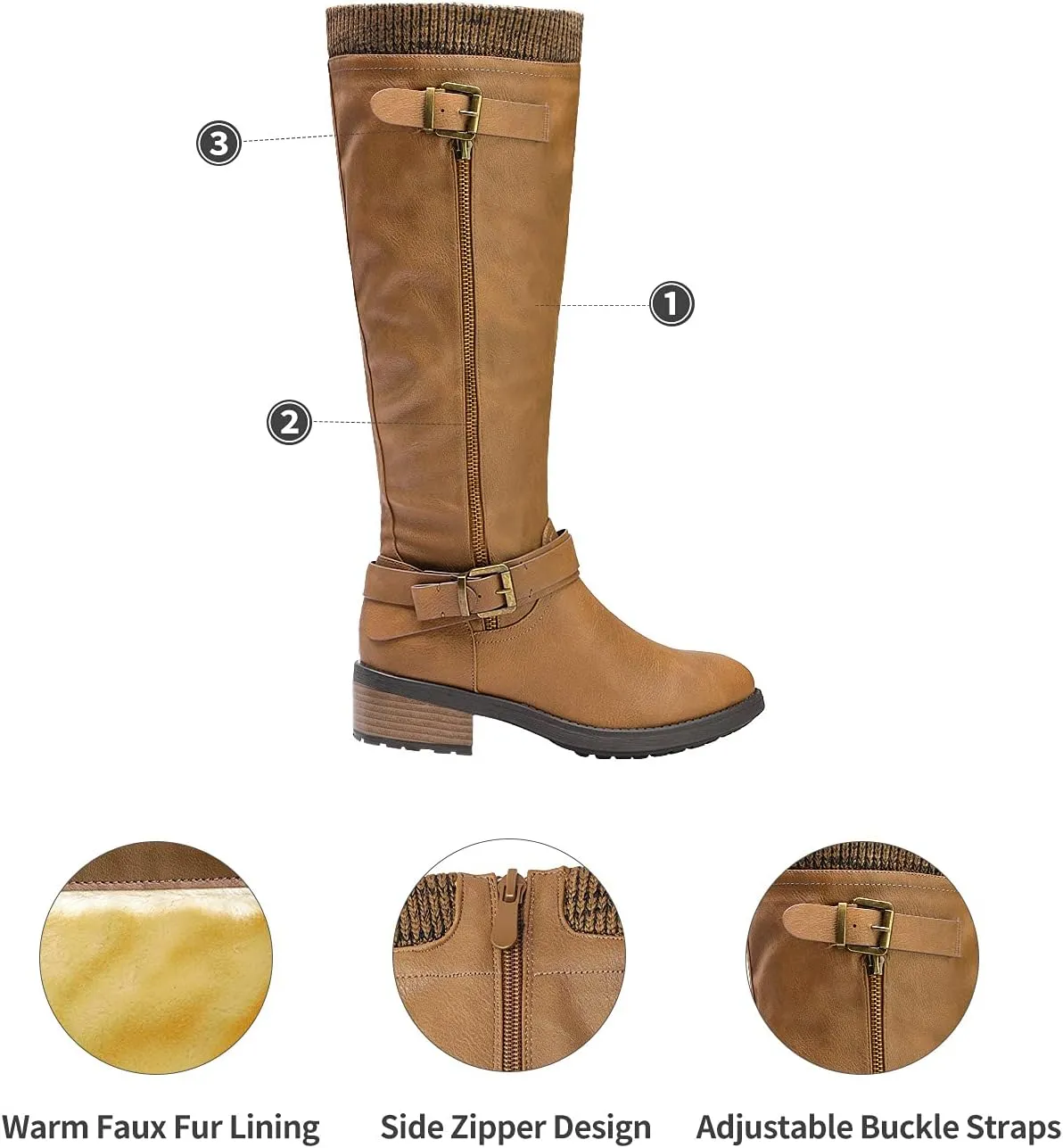 DREAM PAIRS Women's Knee High Boots Wide Calf Low Heel Riding Boots Fall Tall Boots for Women