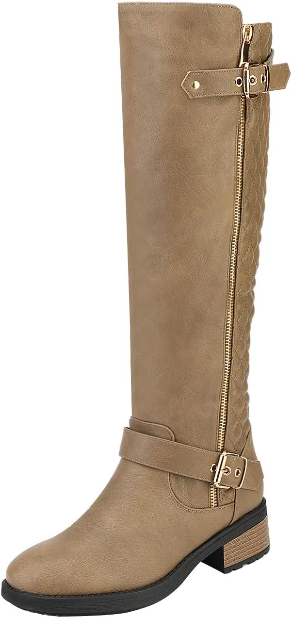 DREAM PAIRS Women's Knee High Boots Wide Calf Low Heel Riding Boots Fall Tall Boots for Women