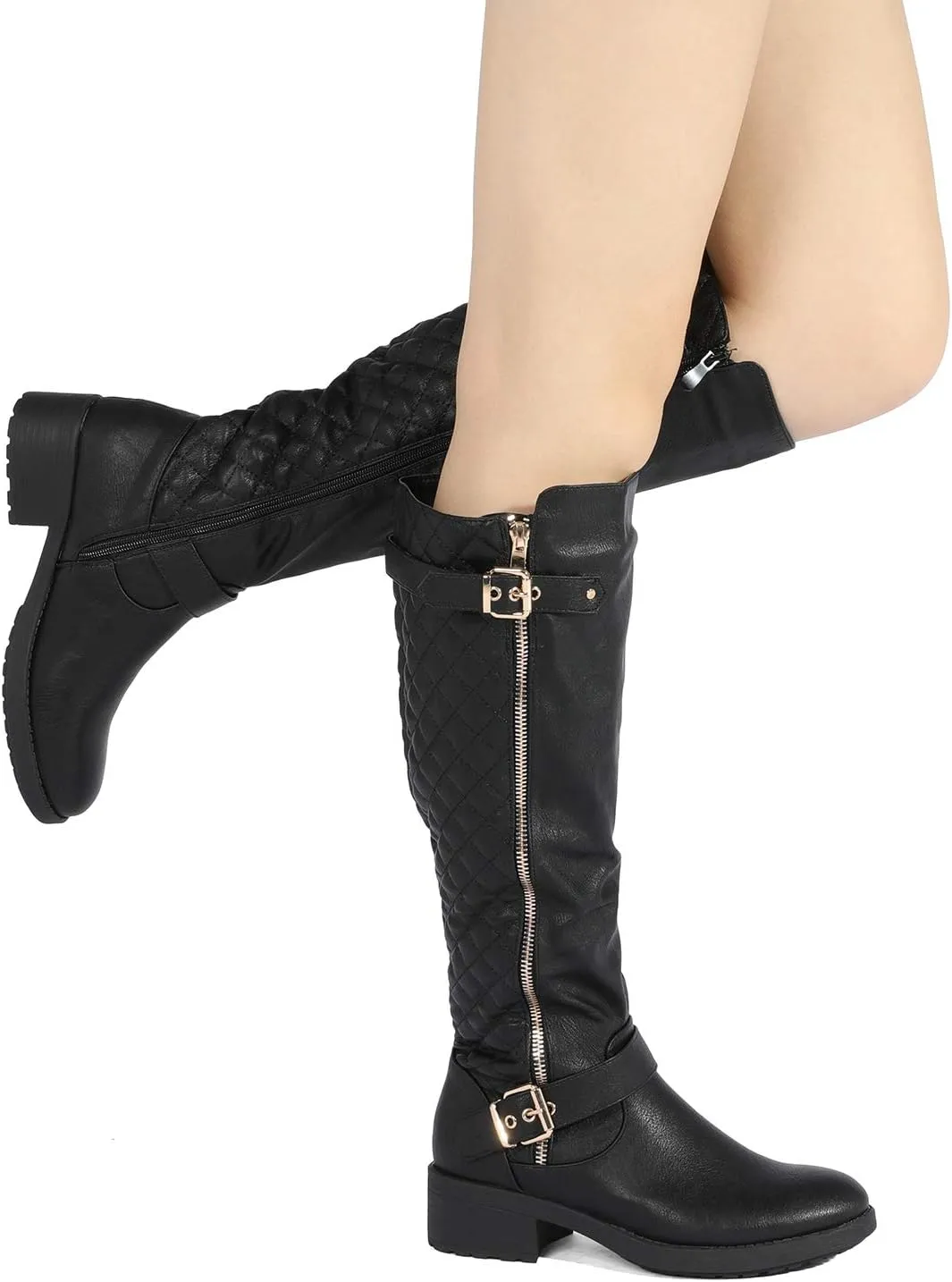 DREAM PAIRS Women's Knee High Boots Wide Calf Low Heel Riding Boots Fall Tall Boots for Women
