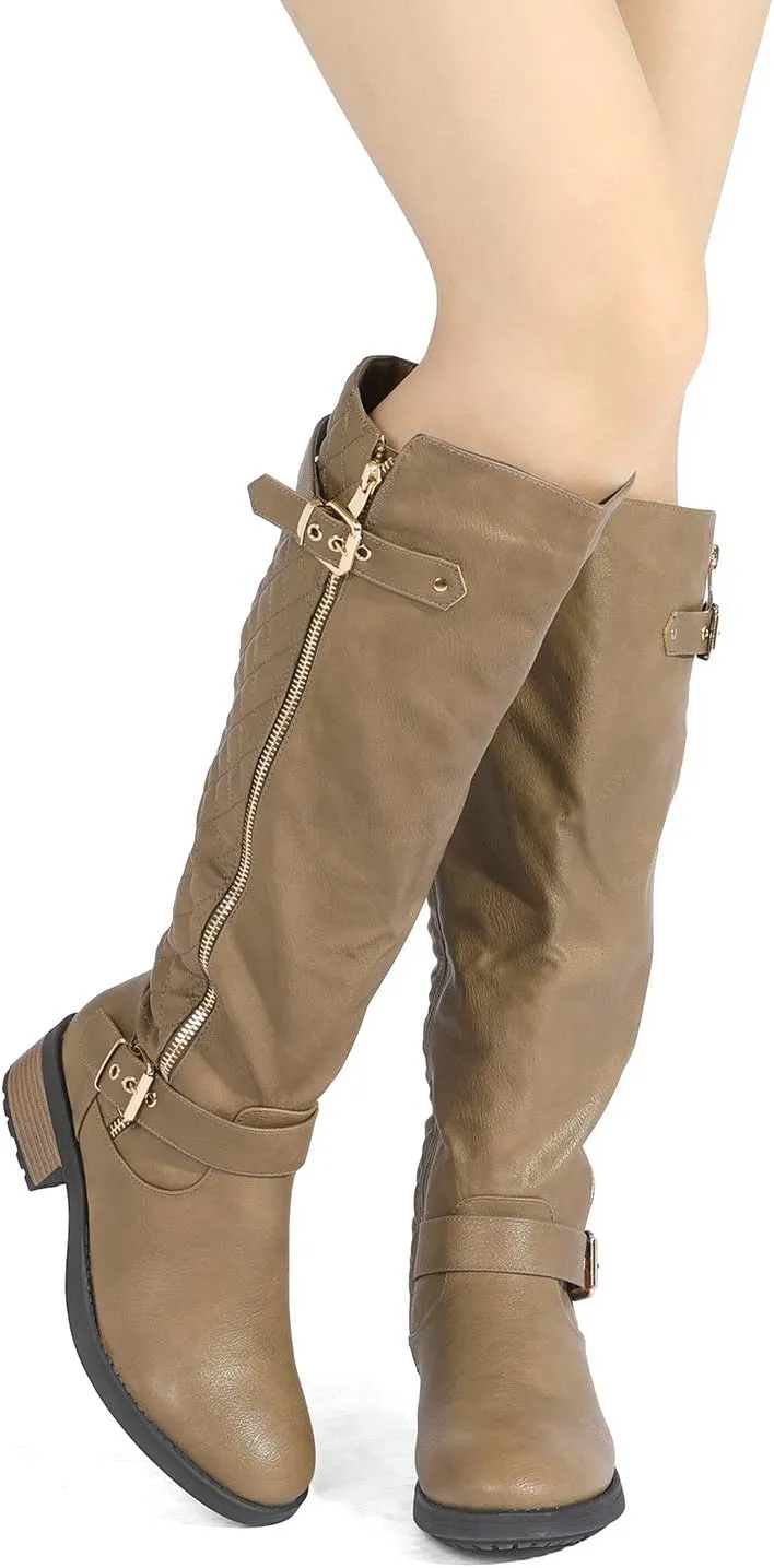 DREAM PAIRS Women's Knee High Boots Wide Calf Low Heel Riding Boots Fall Tall Boots for Women
