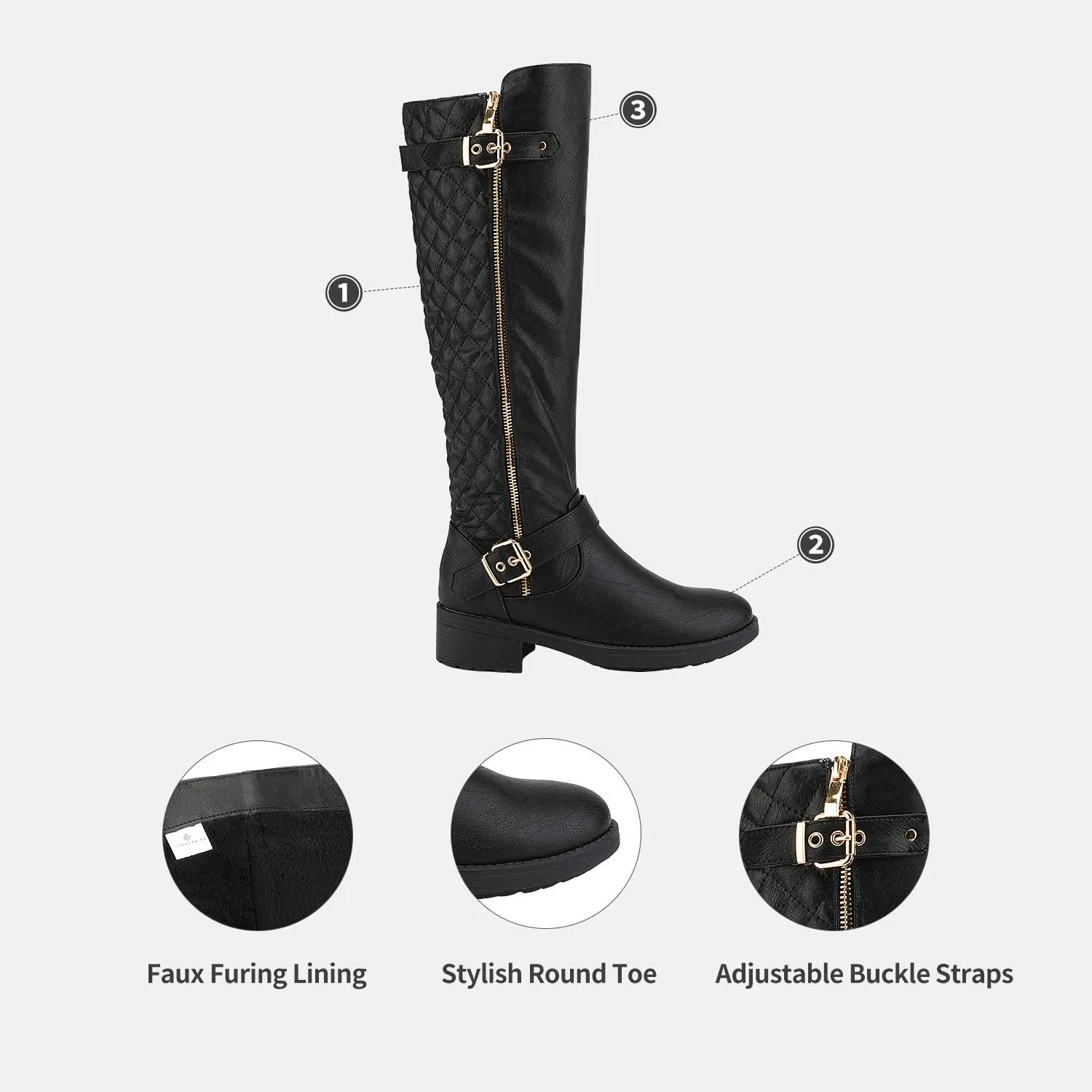 DREAM PAIRS Women's Knee High Boots Wide Calf Low Heel Riding Boots Fall Tall Boots for Women