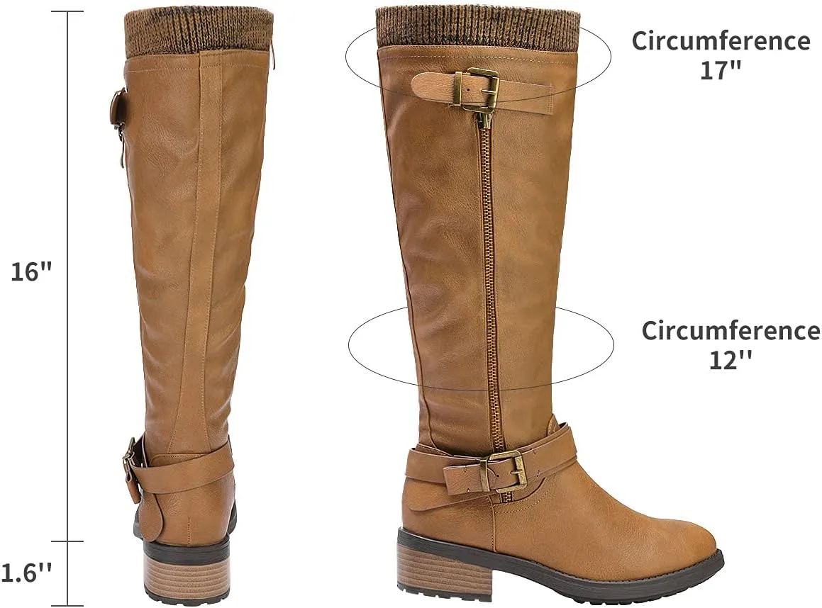 DREAM PAIRS Women's Knee High Boots Wide Calf Low Heel Riding Boots Fall Tall Boots for Women