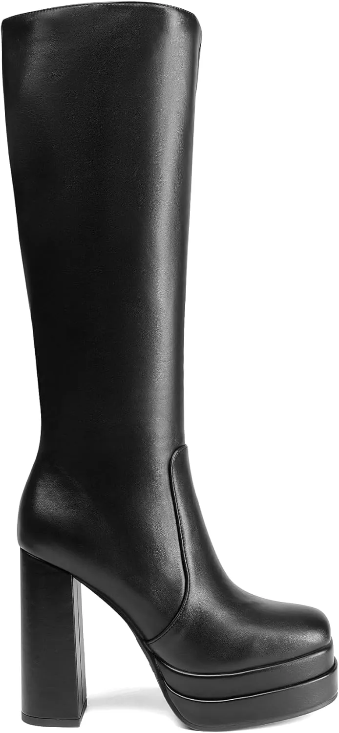 DREAM PAIRS Women's Platform Heeled Knee High Boots, Long Chunky Tall Gogo Boots for Fall