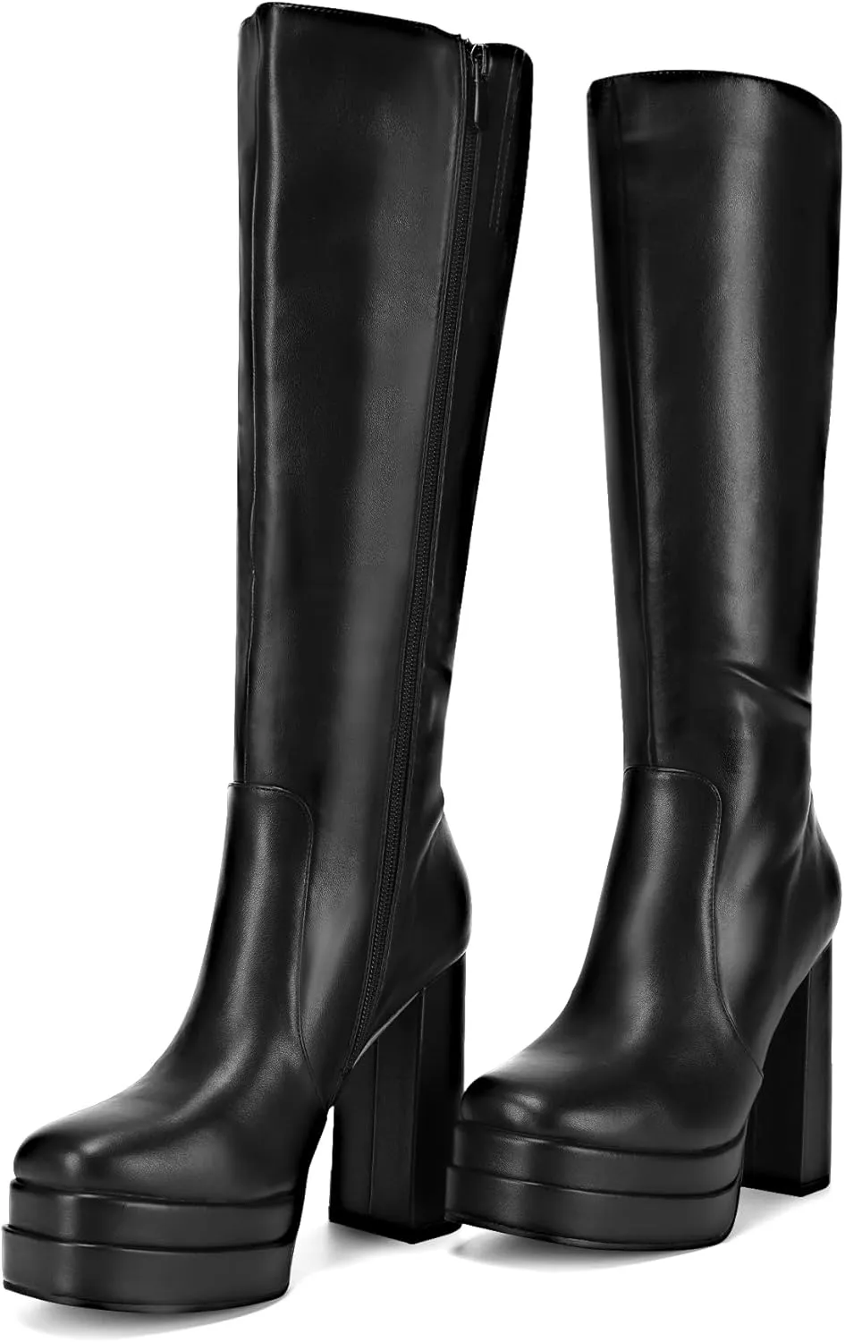 DREAM PAIRS Women's Platform Heeled Knee High Boots, Long Chunky Tall Gogo Boots for Fall