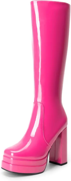 DREAM PAIRS Women's Platform Heeled Knee High Boots, Long Chunky Tall Gogo Boots for Fall