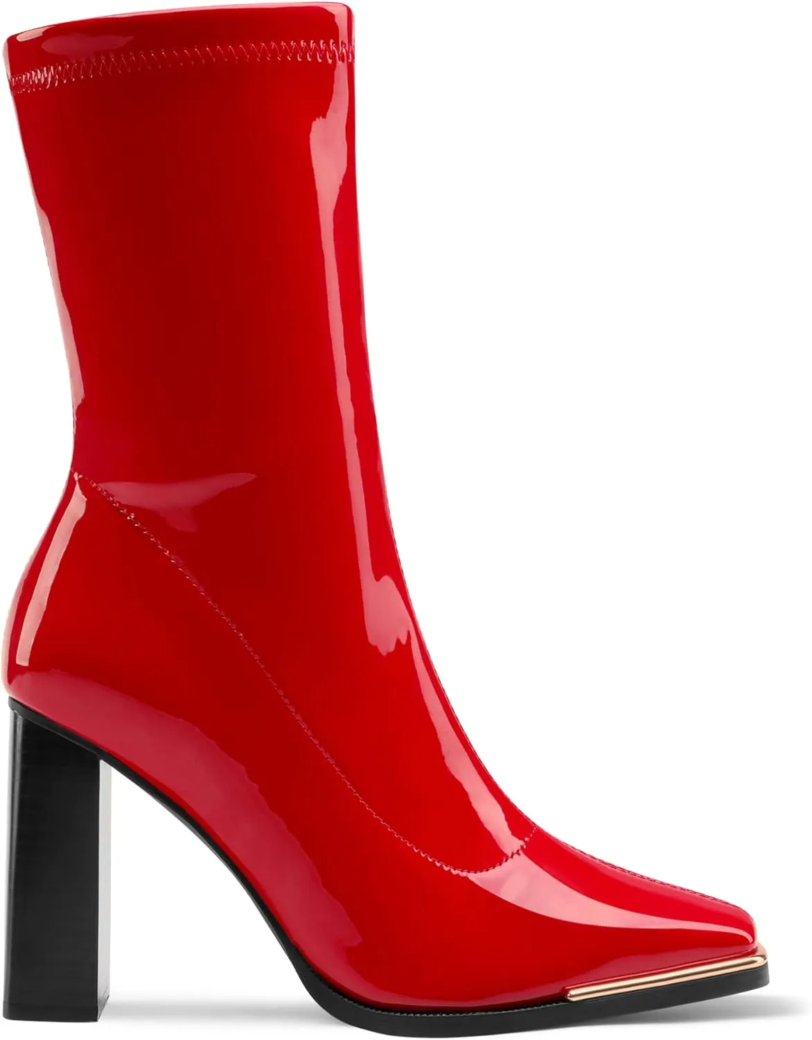 DREAM PAIRS Women's Square Toe Gogo Boots Elastic Ankle Boots High Chunky Block Heel Mid Calf Boots
